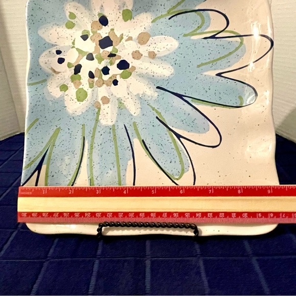 Grasslands Road Pottery Blooming Floral Square Serving Platter Speckled Blue - Picture 5 of 11